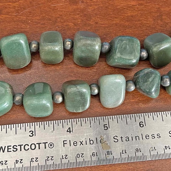 NECKLACE, JADE 1 INCH NUGGETS & STERLING SILVER BEADS OVERSIZE, TAG ON, 22 INCH - Picture 4 of 5